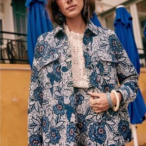 Sezane Willa Christie Floral Blue and White Women's Jacket